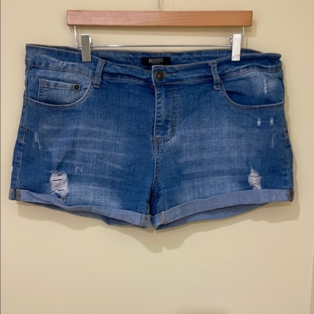 BECCA Mid-Rise Blue Denim Roll-Cuff Shorts